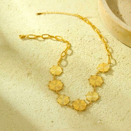 Brass 22k gold plated Choker necklace, Roud charm necklace for women